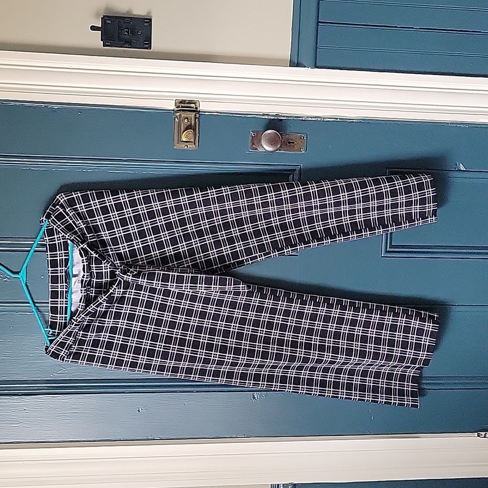 Ashley Blue Large plaid wide bottom pants